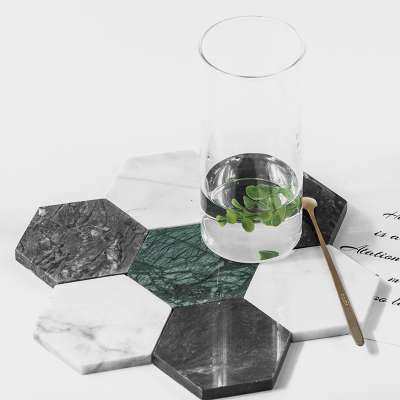 Promotional Wholesale white or Grey Marble Cup Coasters  Round Hexagon Custom Set Holders Cup Mat Marble Coasters For Drink