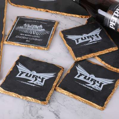 Wholesale  Slate Placemat Natural Slate Stone Plate coaster with gold edge