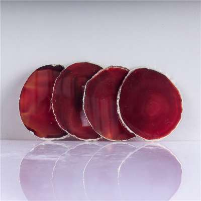 Home Decor Luxury Agate Coaster Tea Coffee Bar Custom Agate Slices with Gold Edge