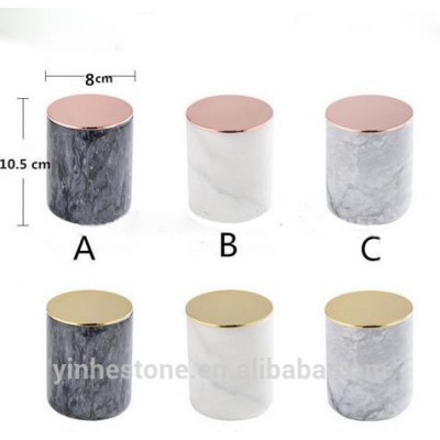 Best Selling Carrara White Black Gray Marble Stone Candle Holder Marble Candle Jars with Lid Wholesale for Home Decor