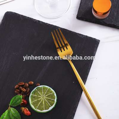 Wholesale Sale Custom Black Slate Stone Decorative serving Plates Round Slate Platter Dinnerware Sets