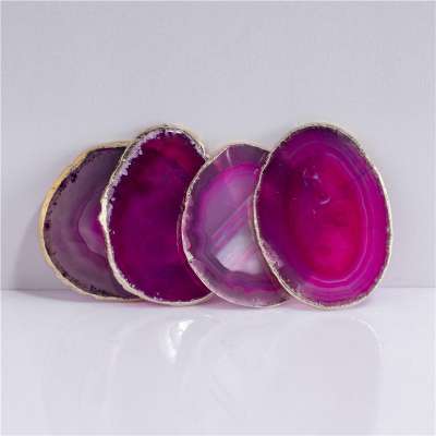 Wholesale Custom Agate Slice Gold Rim Agate Coaster Agate Slice Cup Coaster